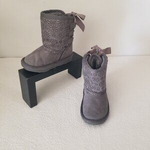 Rampage Lil Nicole Toddler Girl 6M Gray Boots Lace Up Slip On Faux Fur Lined